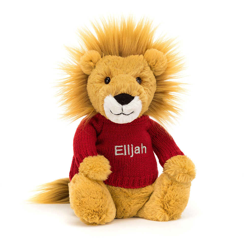 Bashful Lion with Personalized Red Jumper