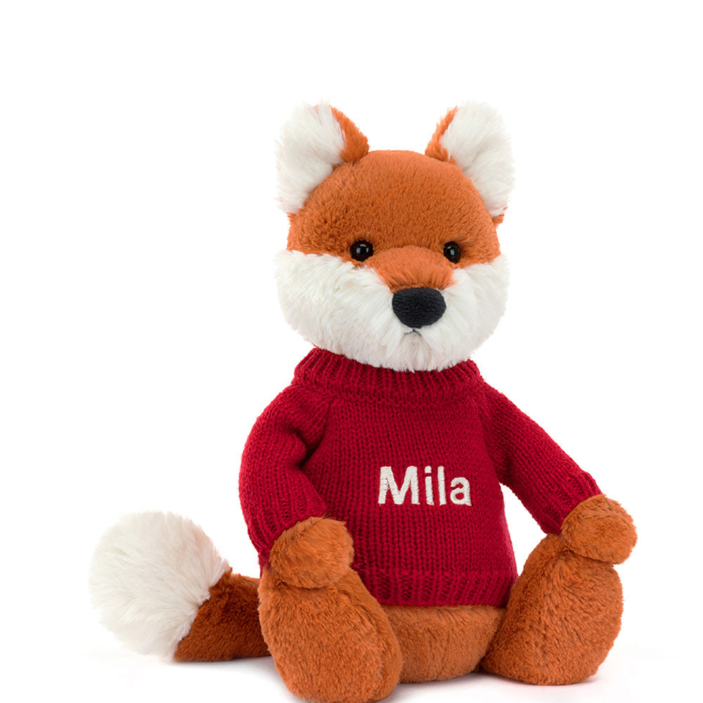 Bashful Fox Cub with Personalized Red Jumper